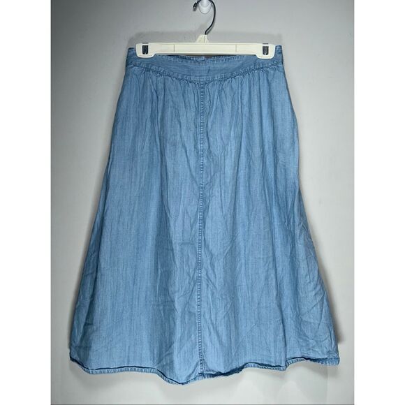 Madewell Palisade button-front midi skirt in chambray cotton blend fabric size 6 - Picture 2 of 3